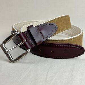 Duck Head Tan Waxed Canvas Belt Leather End Tabs Brass Buckle Size 40